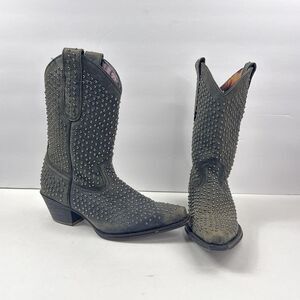 Laredo Western Boots Womens 6.5 Gray Studded Leather Country Cowgirl Square Toe